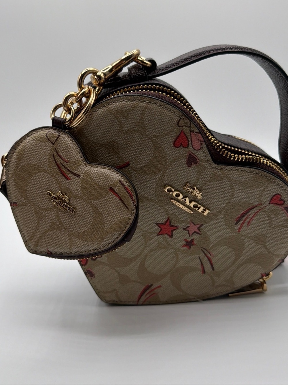 Coach Shooting Stars CK523 Signature Heart Crossbody Bag Light Khaki Pink - Picture 2 of 6